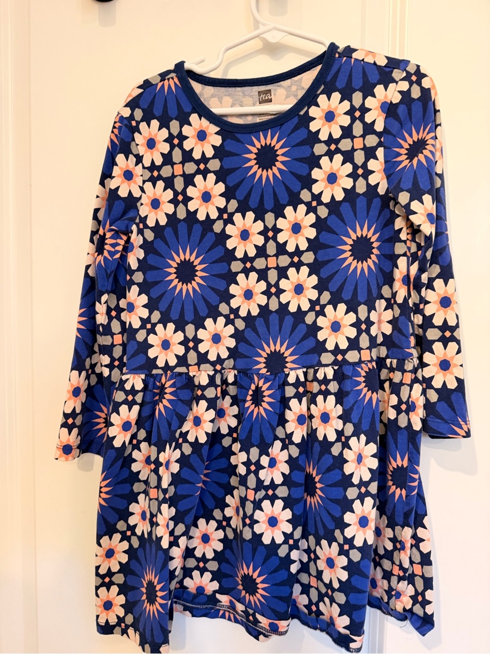 Tea Collection Blue & Peach Geometric Floral Long Sleeve Dress